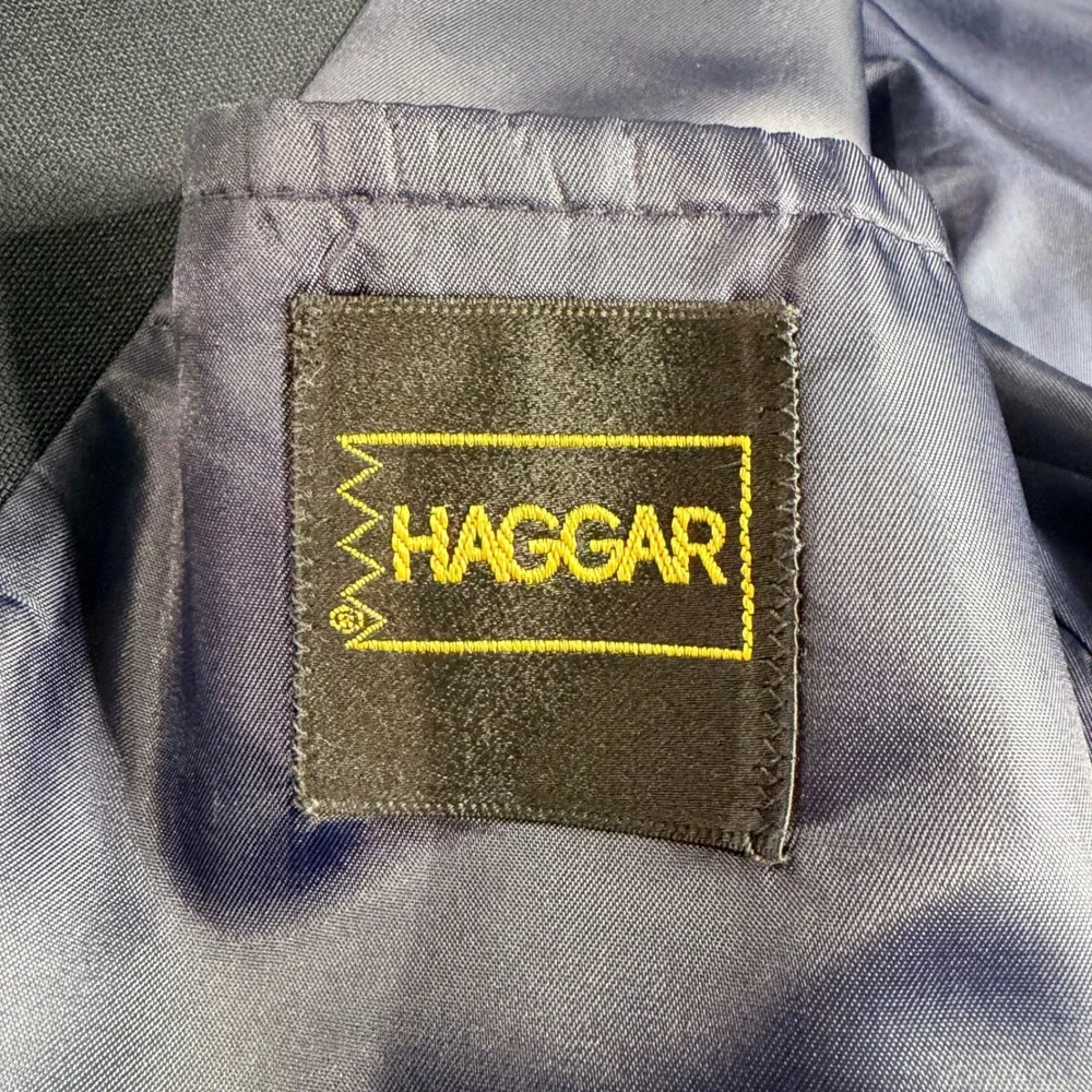 Vintage Haggar Mens Navy Blue Two Button Blazer Sport Coat Jacket 44S Washable